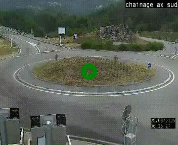 Webcam au nord d'Ax-les-Thermes au niveau de l'aire de chaînage de la N20. Vue orientée vers les Pyrénées, en direction de Pas de la Case
