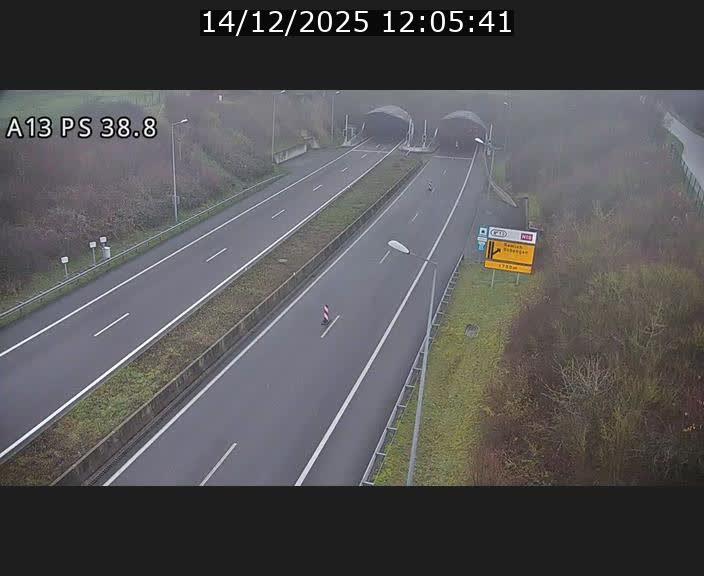 Webcam autoroute A13 à l'entrée ouest du tunnel Markusbierg à Schengen. Vue orientée vers Mondorf-les-Bains