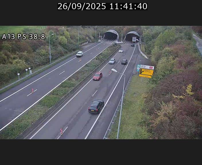 Webcam autoroute A13 à l'entrée ouest du tunnel Markusbierg à Schengen. Vue orientée vers Mondorf-les-Bains