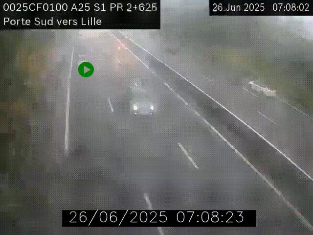 Webcam autoroute A25 sur le périphérique de Lille à hauteur de Lille-Sud et la sortie 3 Faches-Thumesnil. Vue orientée vers Lille-Centre.