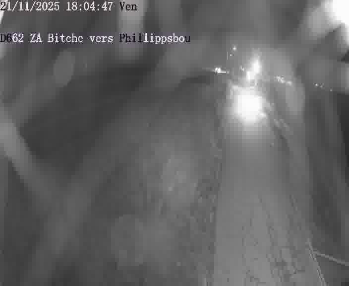 Caméra de trafic sur D662 (France) à Bitche, orientée vers Phillippsbourg, permettant d’évaluer fluidité, incidents et densité automobile.