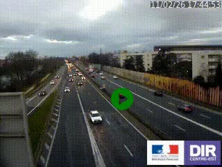 Webcam trafic au bout de l'A42, à la jonction avec le Boulevard Périphérique Nord de Lyon (D383) à Villeurbanne. Vue orientée vers Marseille