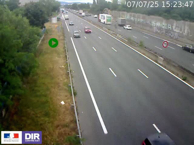 Webcam à Bron sur l'A43 à la jonction avec le boulevard périphérique de Lyon (D383). Vue orientée vers Lyon