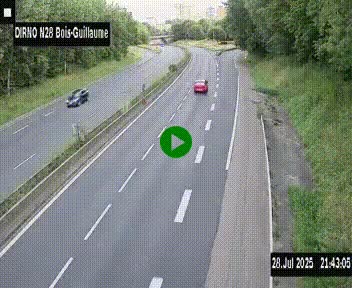 Webcam routière à hauteur de Bois-Guillaume en périphérie de Rouen. Vue orientée vers Rouen