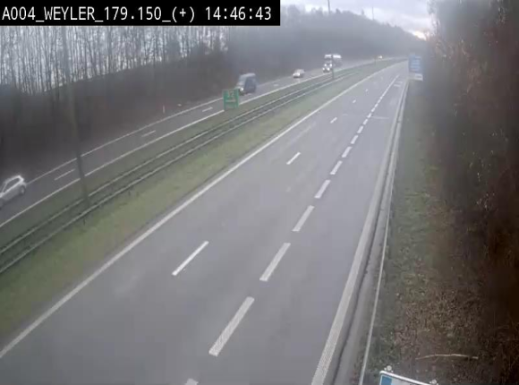 Webcam entre la sortie Arlon et la sortie Weyler sur l'E411. Vue orientée vers Luxembourg