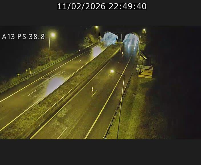 Webcam autoroute A13 à l'entrée ouest du tunnel Markusbierg à Schengen. Vue orientée vers Mondorf-les-Bains