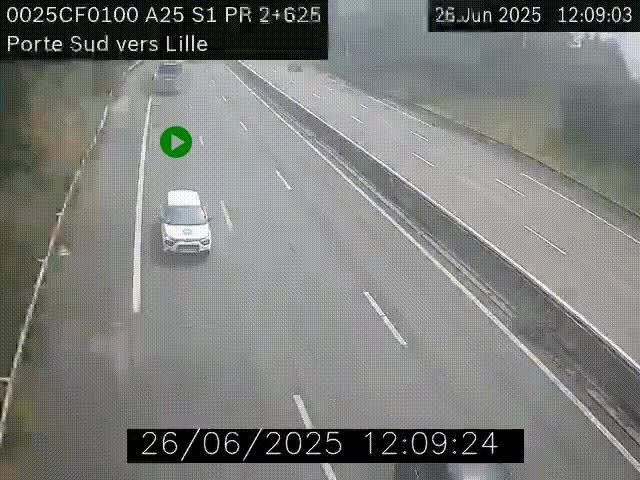 Webcam autoroute A25 sur le périphérique de Lille à hauteur de Lille-Sud et la sortie 3 Faches-Thumesnil. Vue orientée vers Lille-Centre.