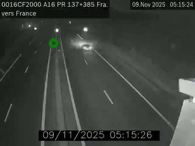 Webcam à la frontière franco-belge au niveau de Bray-Dunes/De-Panne sur l'autoroute A16. Vue orientée vers Calais