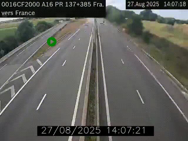 Webcam à la frontière franco-belge au niveau de Bray-Dunes/De-Panne sur l'autoroute A16. Vue orientée vers Calais