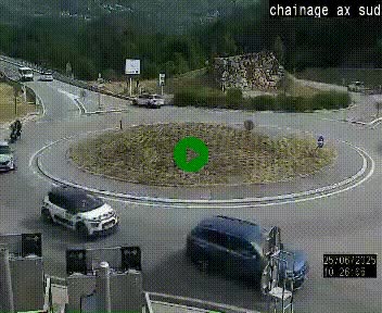 Webcam au nord d'Ax-les-Thermes au niveau de l'aire de chaînage de la N20. Vue orientée vers les Pyrénées, en direction de Pas de la Case