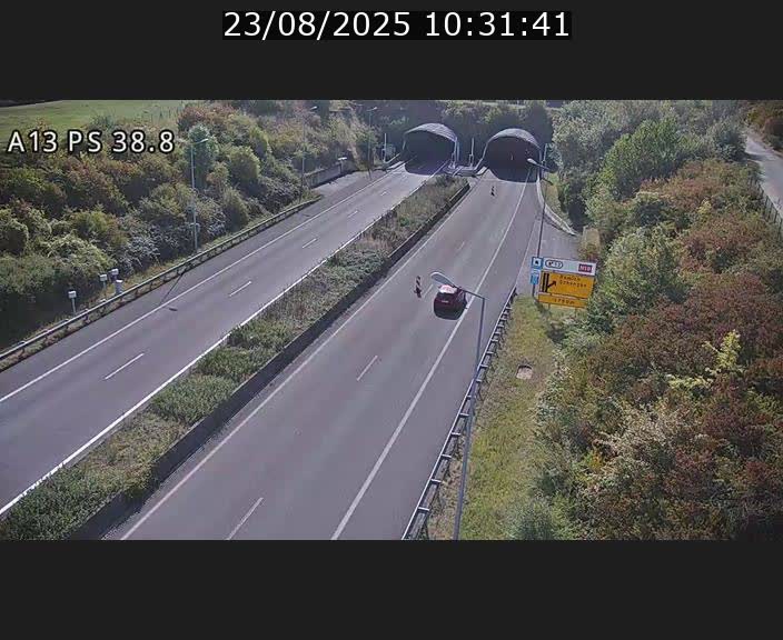 Webcam autoroute A13 à l'entrée ouest du tunnel Markusbierg à Schengen. Vue orientée vers Mondorf-les-Bains