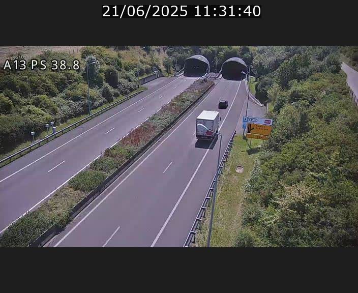 Webcam autoroute A13 à l'entrée ouest du tunnel Markusbierg à Schengen. Vue orientée vers Mondorf-les-Bains