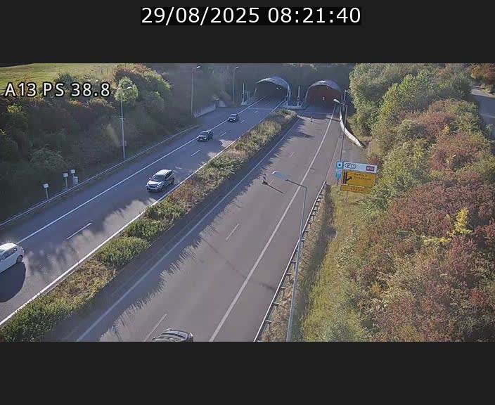 Webcam autoroute A13 à l'entrée ouest du tunnel Markusbierg à Schengen. Vue orientée vers Mondorf-les-Bains
