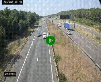 Webcam autoroute A63 en périphérie de Bordeaux au sud-est de la ville, en provenance du bassin d'Arcachon. Vue orientée vers Bordeaux