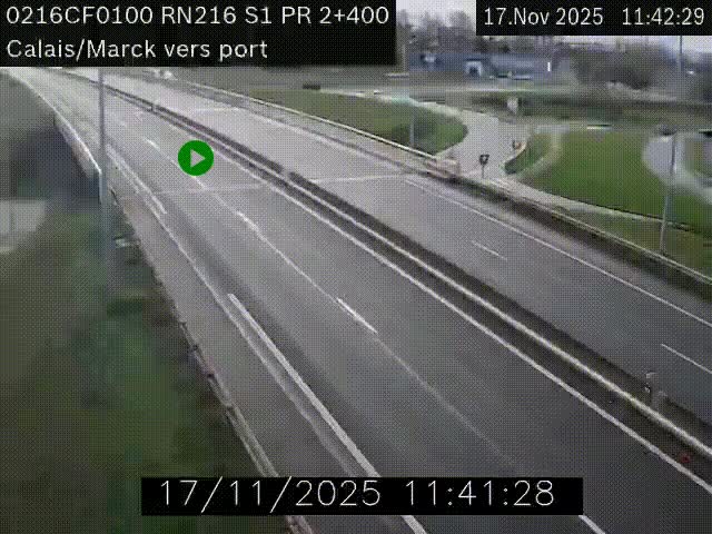 Webcam à Calais sur A216 (N216) en direction du port (harbour) de Calais.