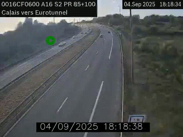 Webcam A16 à Calais en direction du Tunnel sous la Manche (Eurotunnel)