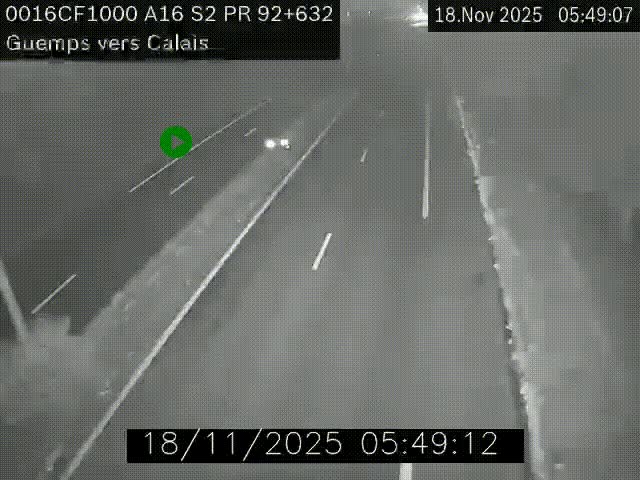 Webcam A16 juste après l'aire de repos d'Offekerque à Guemps. Vue orientée vers Calais