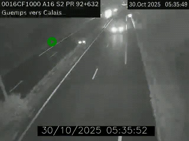 Webcam A16 juste après l'aire de repos d'Offekerque à Guemps. Vue orientée vers Calais