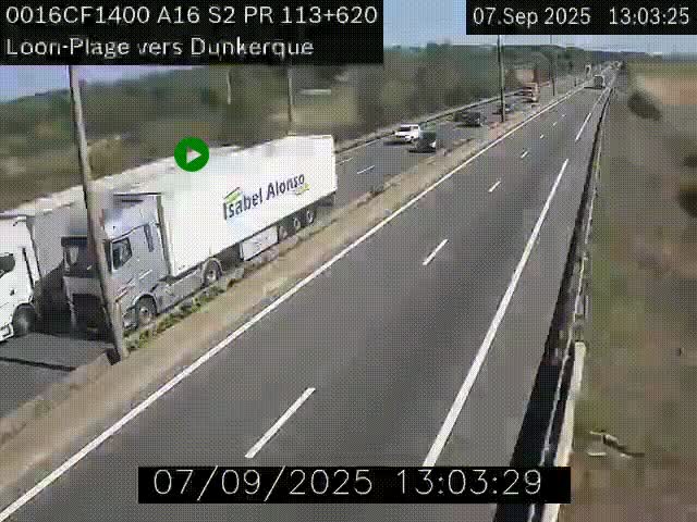 Webcam autoroute A16 à hauteur de Loon-Plage. Vue orientée vers Dunkerque et la Belgique.