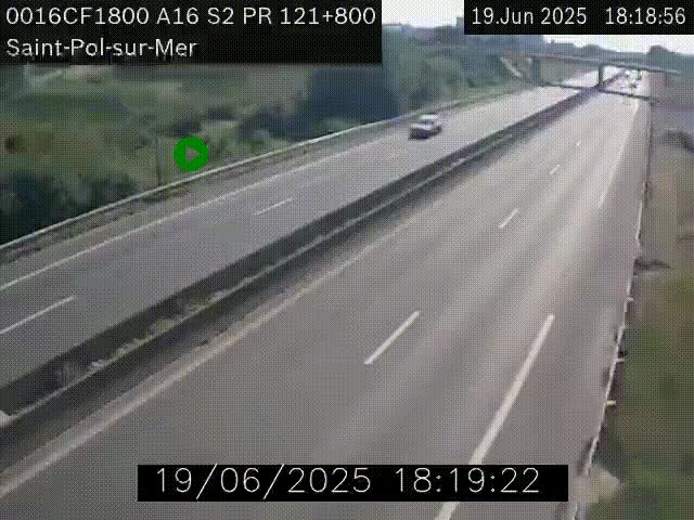 Webcam autoroute A16 à proximité de Dunkerque, à hauteur de la sortie Saint-Pol-sur-Mer. Vue orientée vers Calais
