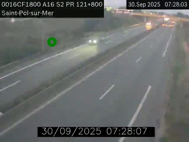 Webcam autoroute A16 à proximité de Dunkerque, à hauteur de la sortie Saint-Pol-sur-Mer. Vue orientée vers Calais