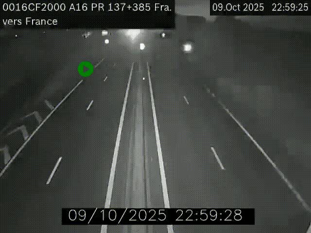 Webcam à la frontière franco-belge au niveau de Bray-Dunes/De-Panne sur l'autoroute A16. Vue orientée vers Calais