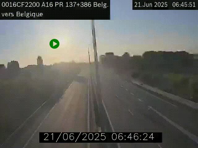 Webcam à la frontière franco-belge au niveau de Bray-Dunes/De-Panne sur l'autoroute A16. Vue orientée vers la Belgique