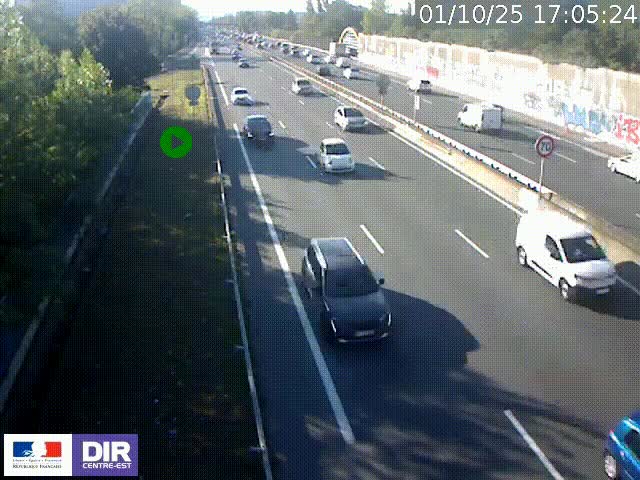 Webcam à Bron sur l'A43 à la jonction avec le boulevard périphérique de Lyon (D383). Vue orientée vers Lyon