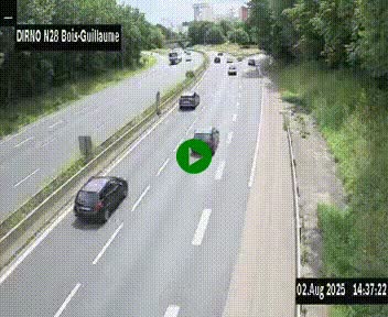 Webcam routière à hauteur de Bois-Guillaume en périphérie de Rouen. Vue orientée vers Rouen