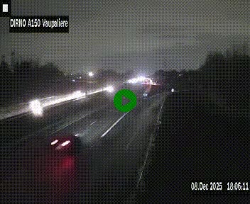Webcam autoroute A150 à hauteur de La Vaupalière en périphérie de Rouen. Vue orientée vers Rouen