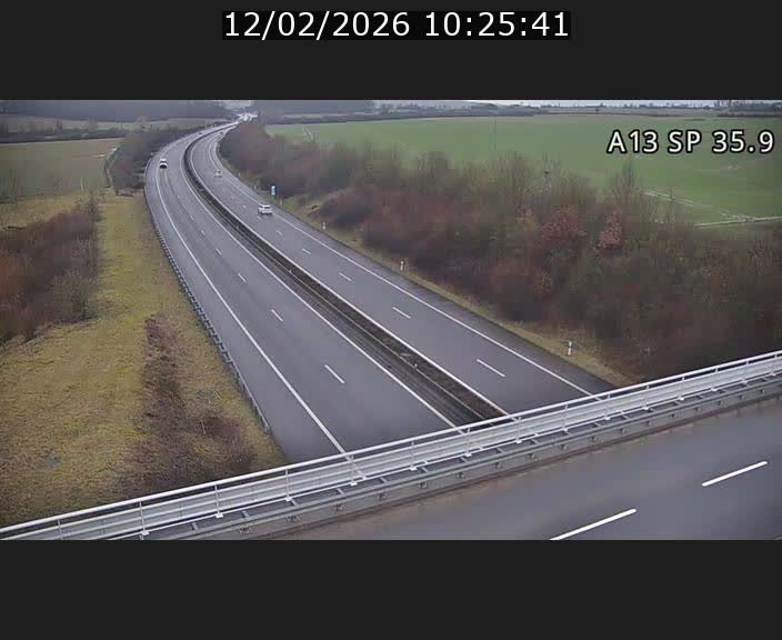 Webcam trafic sur A13 à l'entrée ouest du tunnel Markusbierg à Remerschen. Vue orientée vers Mondorf-les-Bains.