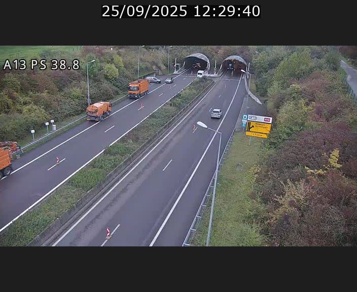 Webcam autoroute A13 à l'entrée ouest du tunnel Markusbierg à Schengen. Vue orientée vers Mondorf-les-Bains