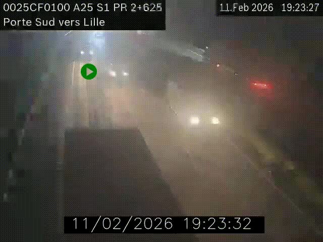 Webcam autoroute A25 sur le périphérique de Lille à hauteur de Lille-Sud et la sortie 3 Faches-Thumesnil. Vue orientée vers Lille-Centre.