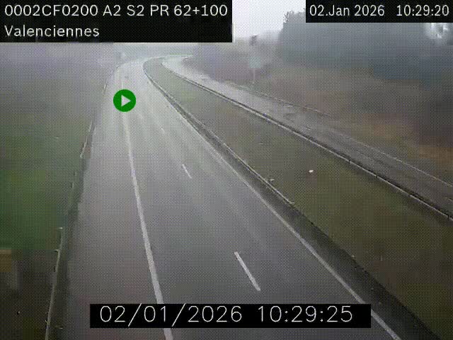 Webcam autoroute A2 à Valenciennes. Vue orientée vers Maubeuge et Mons (Belgique)