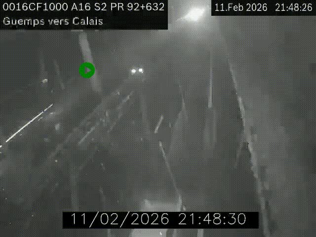 Webcam A16 juste après l'aire de repos d'Offekerque à Guemps. Vue orientée vers Calais