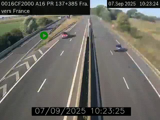 Webcam à la frontière franco-belge au niveau de Bray-Dunes/De-Panne sur l'autoroute A16. Vue orientée vers Calais