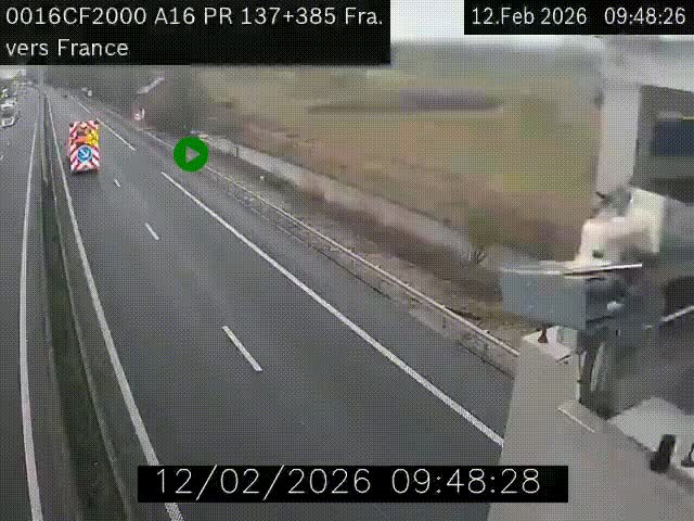 Webcam à la frontière franco-belge au niveau de Bray-Dunes/De-Panne sur l'autoroute A16. Vue orientée vers Calais