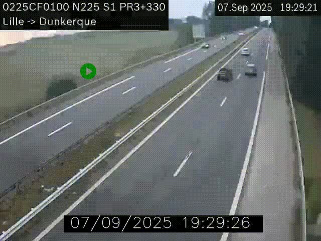 Webcam autoroute A25 (N225) à hauteur de Bergues (Bierne). Vue orientée vers Dunkerque.