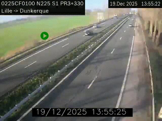Webcam autoroute A25 (N225) à hauteur de Bergues (Bierne). Vue orientée vers Dunkerque.