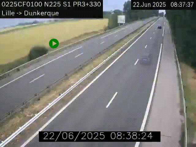 Webcam autoroute A25 (N225) à hauteur de Bergues (Bierne). Vue orientée vers Dunkerque.
