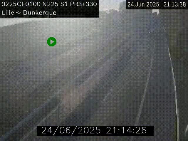 Webcam autoroute A25 (N225) à hauteur de Bergues (Bierne). Vue orientée vers Dunkerque.