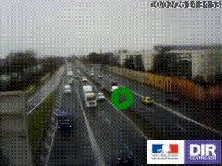 Webcam trafic au bout de l'A42, à la jonction avec le Boulevard Périphérique Nord de Lyon (D383) à Villeurbanne. Vue orientée vers Marseille
