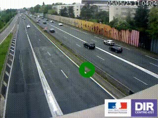 Webcam trafic au bout de l'A42, à la jonction avec le Boulevard Périphérique Nord de Lyon (D383) à Villeurbanne. Vue orientée vers Marseille