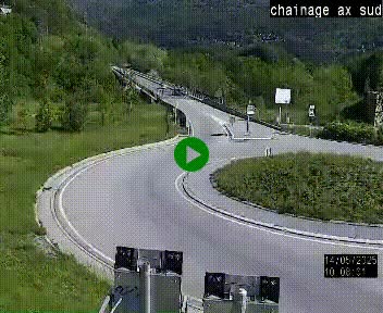 Webcam au nord d'Ax-les-Thermes au niveau de l'aire de chaînage de la N20. Vue orientée vers les Pyrénées, en direction de Pas de la Case