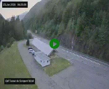 Webcam à l'entrée du tunnel du Somport, côté français, sur la N134, dans les Pyrénées, en direction de l'Espagne, à 1116 mètres d'altitude
