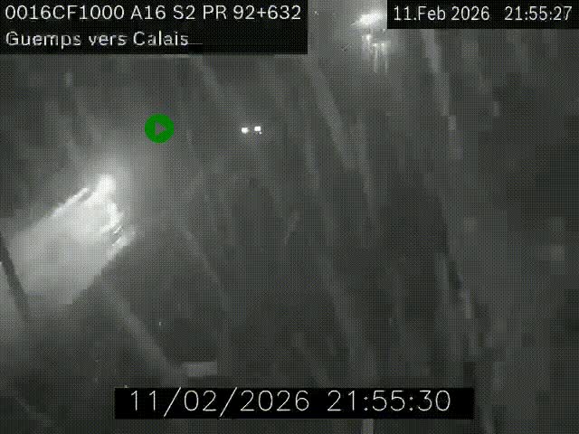 Webcam A16 juste après l'aire de repos d'Offekerque à Guemps. Vue orientée vers Calais