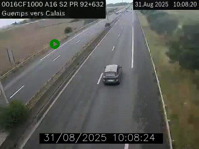 Webcam A16 juste après l'aire de repos d'Offekerque à Guemps. Vue orientée vers Calais