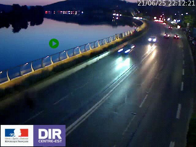 Webcam sur le quai Parjot à Vienne, aux Portes de Lyon, sur la Nationale 7, à la jonction avec le boulevard du Rhône-nord (D1407), caméra orientée vers Lyon