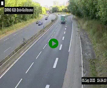 Webcam routière à hauteur de Bois-Guillaume en périphérie de Rouen. Vue orientée vers Rouen