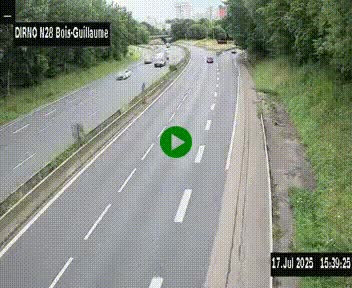 Webcam routière à hauteur de Bois-Guillaume en périphérie de Rouen. Vue orientée vers Rouen